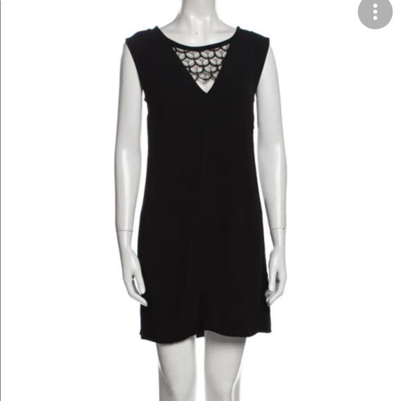 Sandro Paris Black Sleeveless Lace Cutouts Mini Shift Dress Womens 2 Formal - Picture 1 of 13